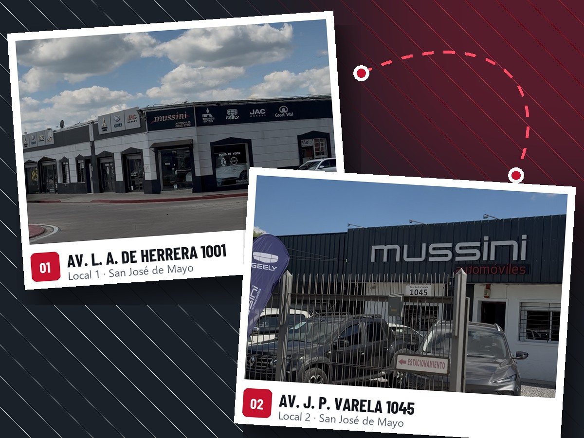 Los dos locales de Mussini Automóviles: Av. Luis Alberto de Herrera 1001 y Av. José Pedro Varela 1045, San José de Mayo